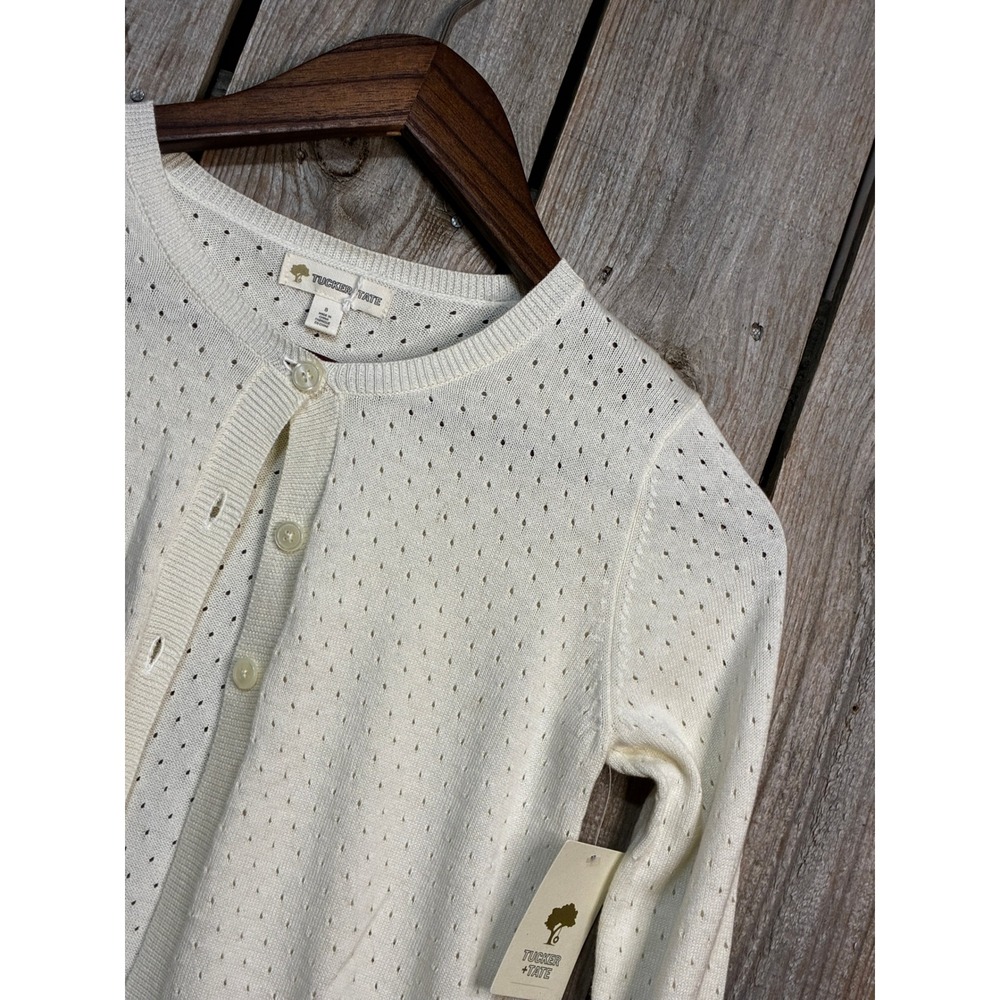 Tucker + Tate Cream Vanilla Pointelle Cotton Cardigan Sweater Size 8 GL294912LG
